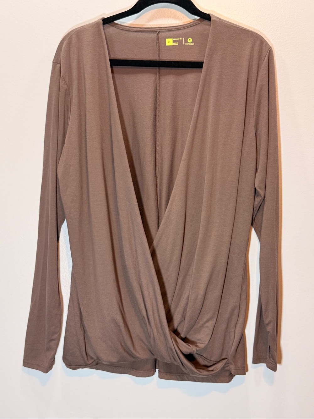 Xersion Taupe Long Sleeve Wrap-Front Top